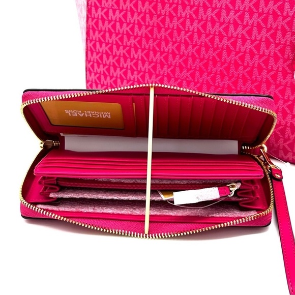 Michael Kors Large X Chain Shoulder Tote Bag & Continental Wallet Electric Pink - Picture 13 of 14